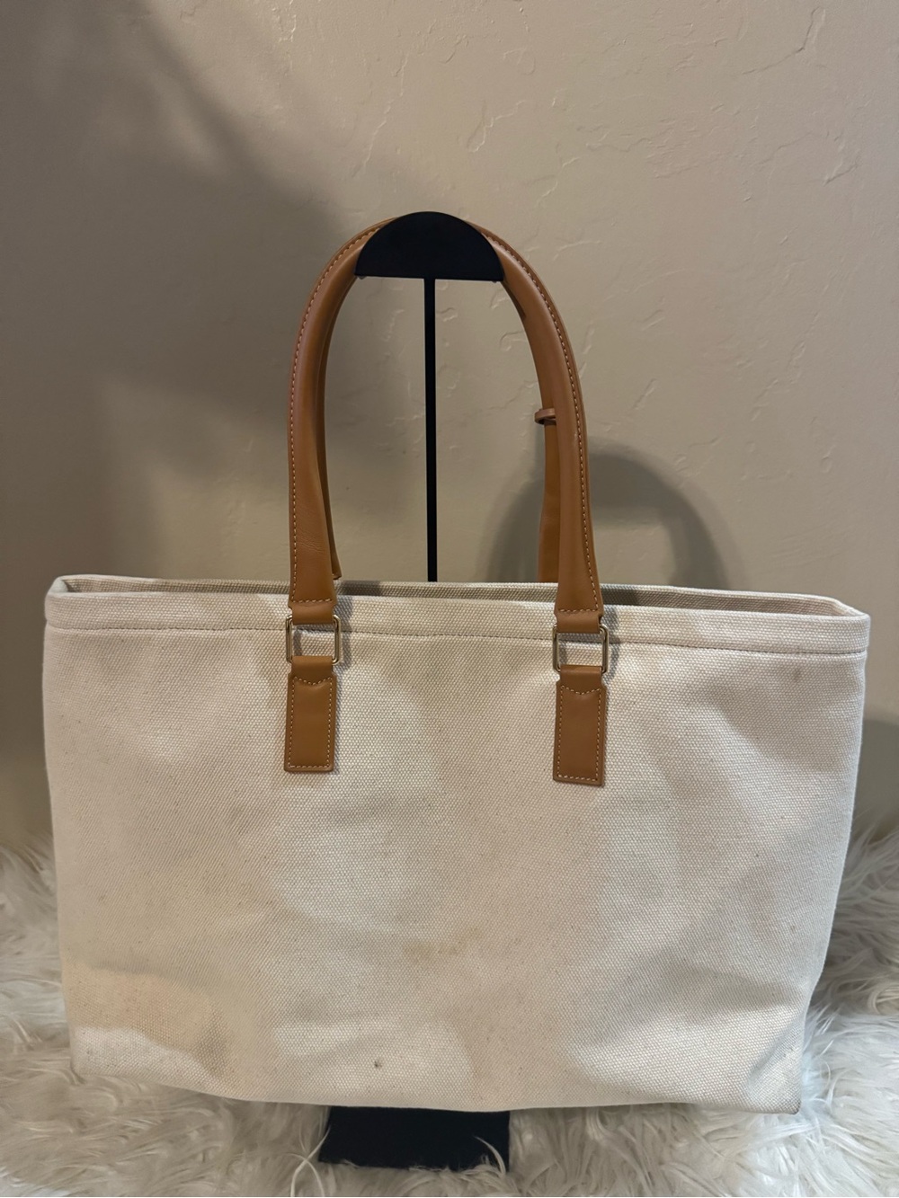 Celine Canvas Tote in Ivory with Tan Leather Handles - Picture 4 of 9